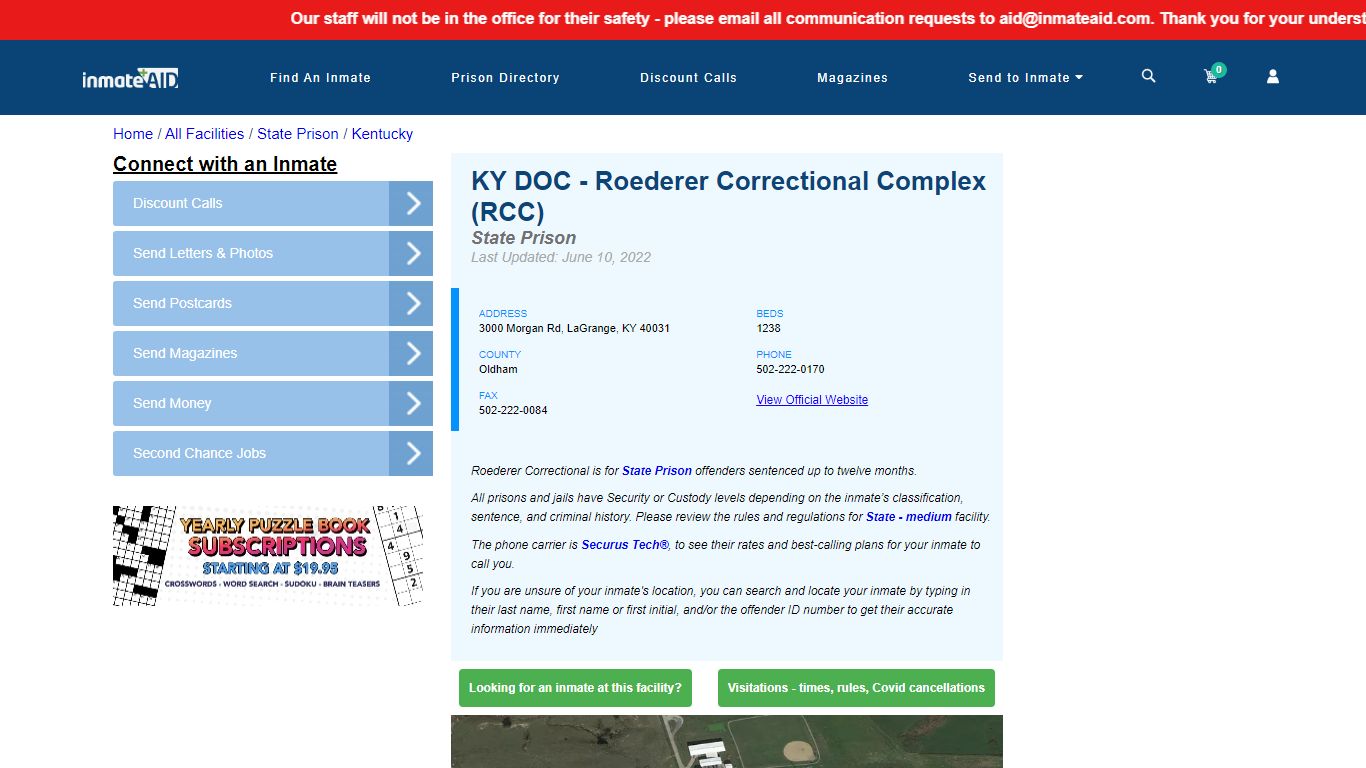 KY DOC - Roederer Correctional Complex (RCC) & Inmate ...