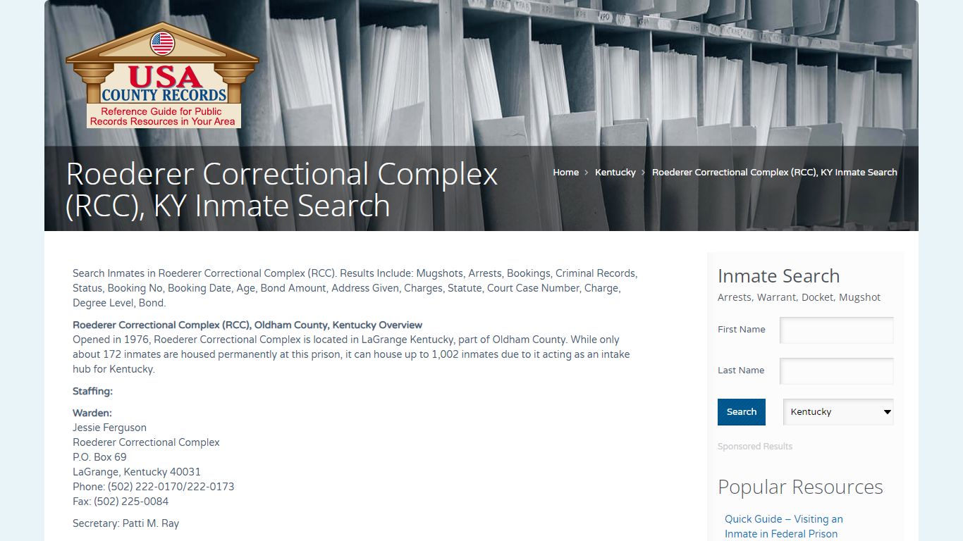 Roederer Correctional Complex (RCC), KY Inmate Search ...